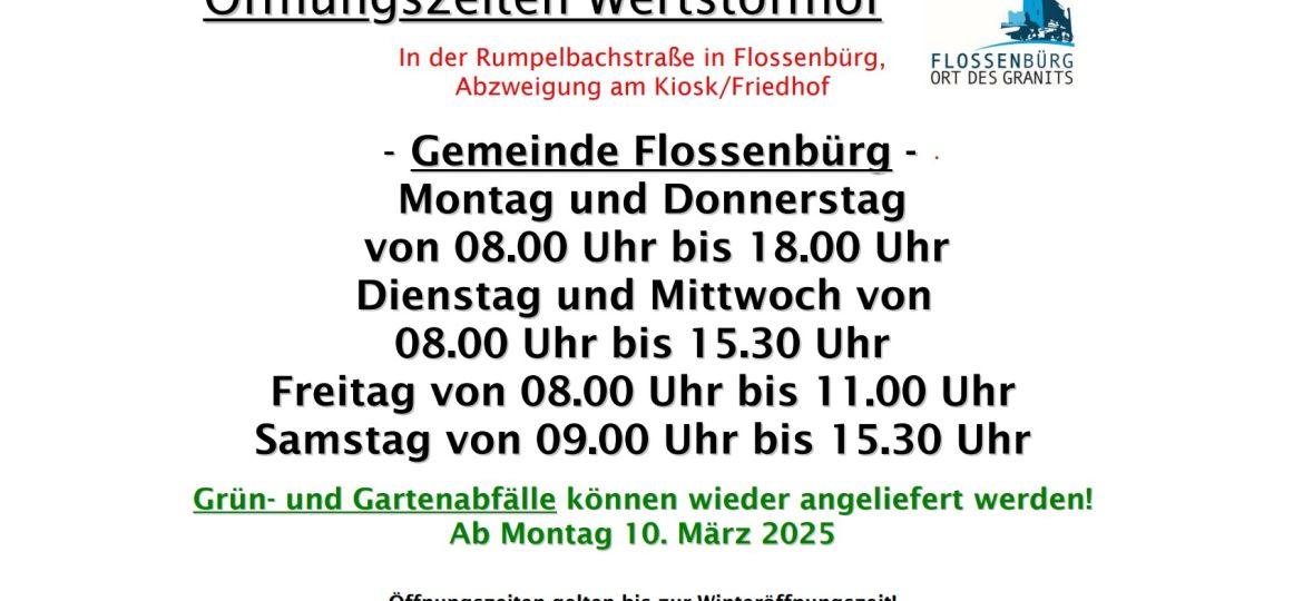 Grüngutanlieferung Sommeröffnungszeit ab 2025