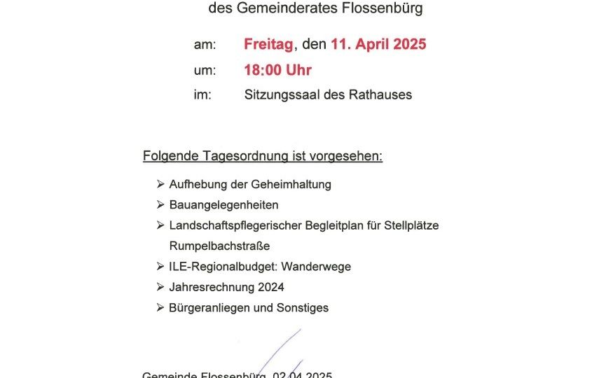 Bekanntmachung Gemeinderatssitzung April2025