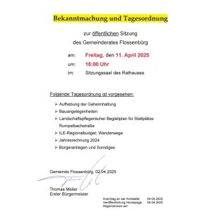 Bekanntmachung Gemeinderatssitzung April2025