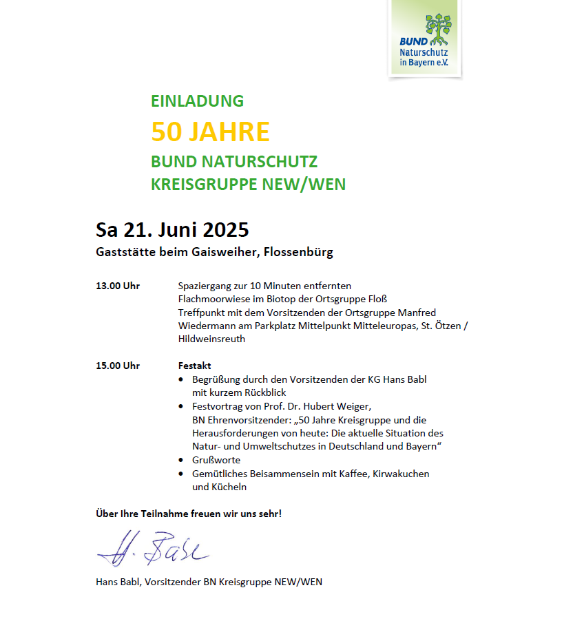 50 JAHRE BUND NATUR­SCHUTZ KREIS­GRUPPE NEW/WEN