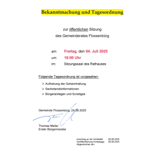 Gemeinderatssitzung Juli 2025