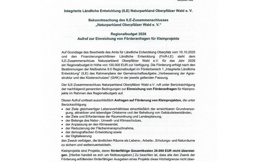 Förderaufruf Regionalbudget 2026 NPL