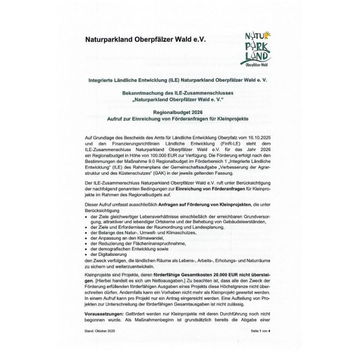 Förderaufruf Regionalbudget 2026 NPL