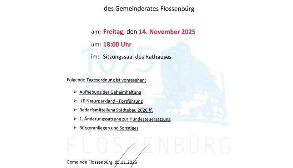 Bekanntmachung Gemeinderatssitzung November 2025