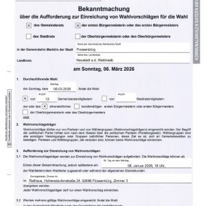 Aufforderung zur Einreichung Wahlvorschläge Kommunalwahl 2026