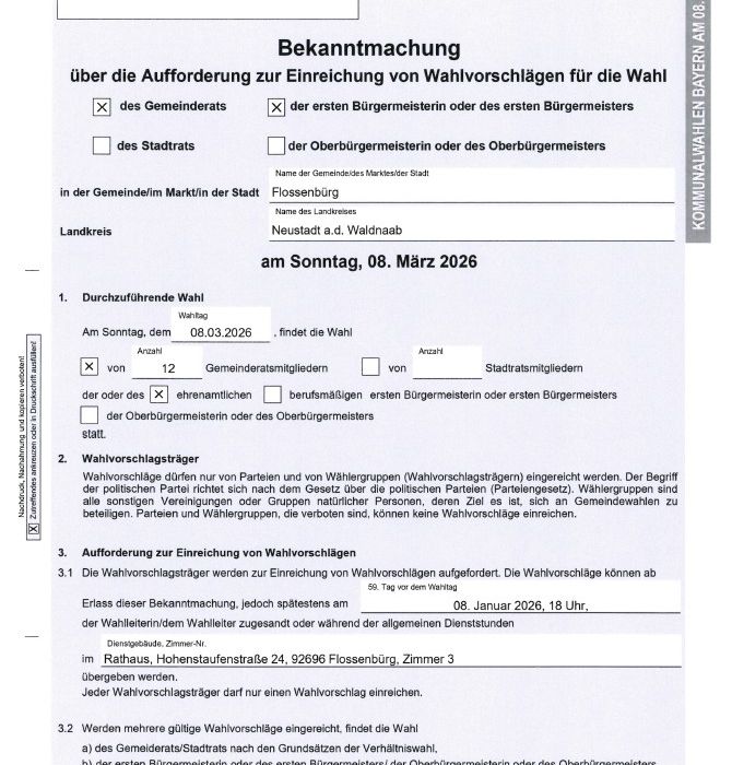 Aufforderung zur Einreichung Wahlvorschläge Kommunalwahl 2026