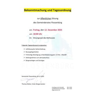 Bekanntmachung Gemeinderatssitzung Dezember 25