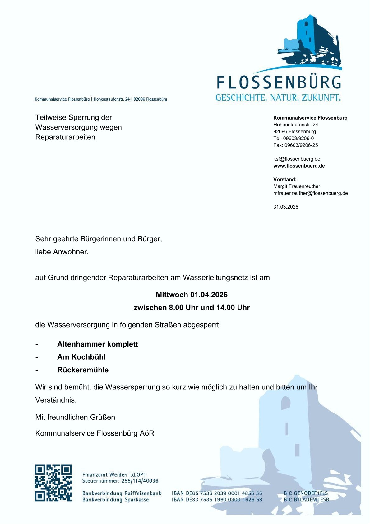 Kommunalservice_Flossenbuerg_Wasserabsperrung Altenhammer
