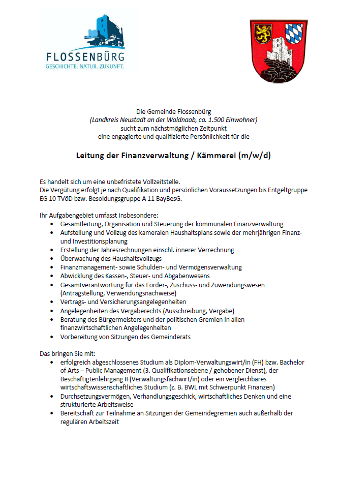Stellenanzeige Leitung Kämmerei